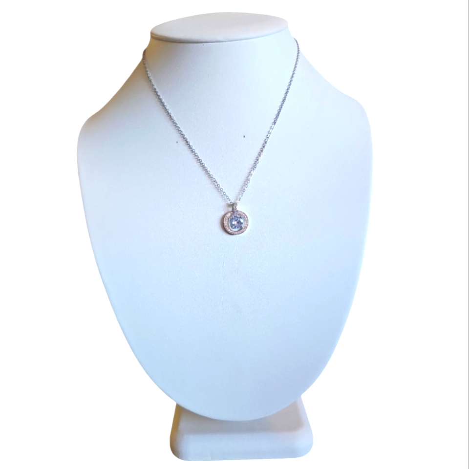 1 Ct Diamond Cz Halo Pendant Gold Plated Stainless Steel Necklace
